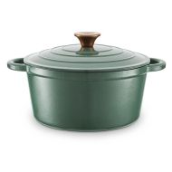 Barbary & Oak Cast Iron Round Casserole Dish, 24cm - Green