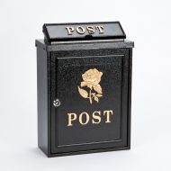 Cast Aluminium Post Box, Black - Gold Rose