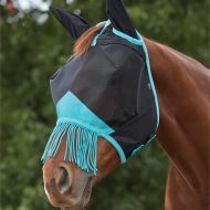 Weatherbeeta ComFiTec Deluxe Mesh Mask with Ears & Tassels - Black/Turquoise