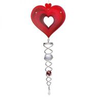 Spin Art Heart Wind Spinner with Crystal Tail - Red