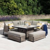 Bramblecrest Mauritius 8 Seater Square Dining Set With Fire Pit – Grey