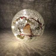 Festive Robin LED Lit Crackle Glass Ball - 20cm