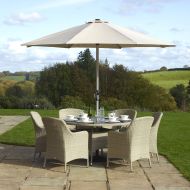 Bramblecrest Tetbury 6 Seater Dining Garden Furniture Set with Parasol & Base - Nutmeg