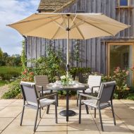 Bramblecrest Zurich 4 Seater Dining Garden Furniture Set with Parasol & Base