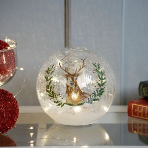 Festive Reindeer LED Lit Crackle Glass Ball - 20cm