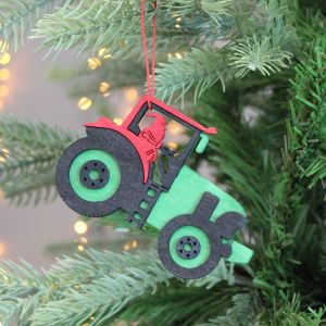 Festive Wooden Green Tractor Decoration 