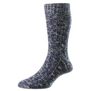 HJ Hall Men’s Chunky Knit Wool & Cotton Socks – Blue Marl