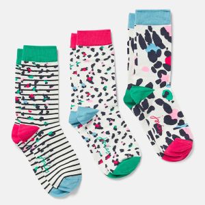 Joules Women’s Everyday Eco Vero Socks, Pack of 3 – Cream Leopard