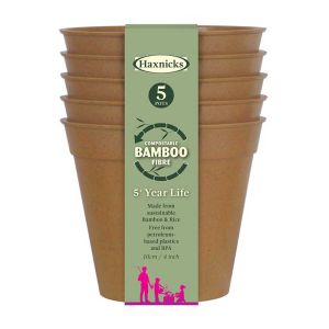 Haxnicks 4” Compostable Bamboo Plant Pots, Pack of 5 – Terracotta