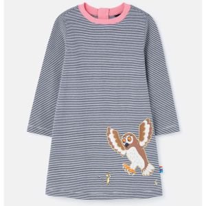 Joules Children’s Gruffalo Rosalee Long Sleeve A-Line Dress – Owl Navy Stripe