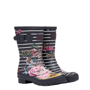 Joules Women's Mid Height Molly Wellington Boots - Navy Floral Stripes