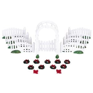 Lemax Christmas Figurine -Plastic Arbor & Picket Fences with Decorations, Set of 20