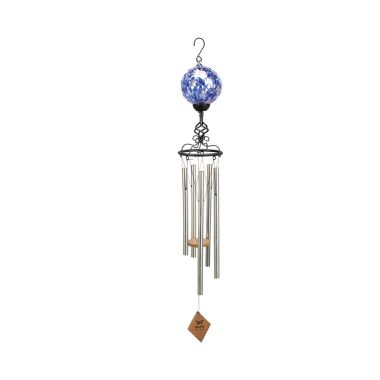 Solar Light Wind Chime with LED Blue Glass Ball - 102cm