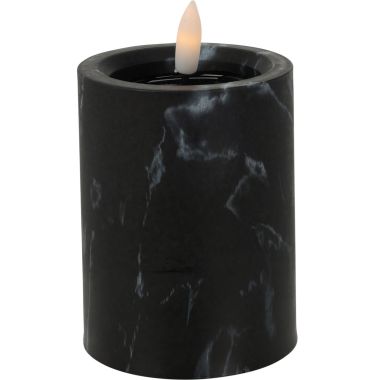 Black Marble LED Candle with Wick Flame Effect & Timer - 10cm 