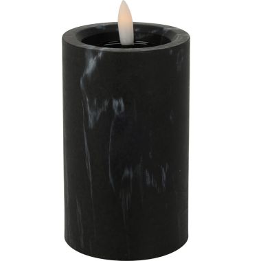 Black Marble LED Candle with Wick Flame Effect & Timer - 12.5cm