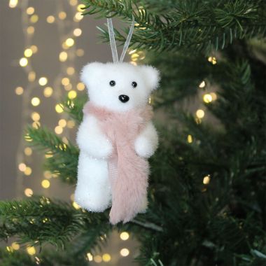Polar Bear Decoration with Pink Scarf - 12cm
