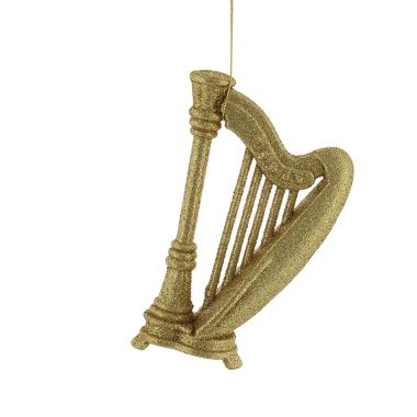 Gold Glittered Harp Decoration - 13cm