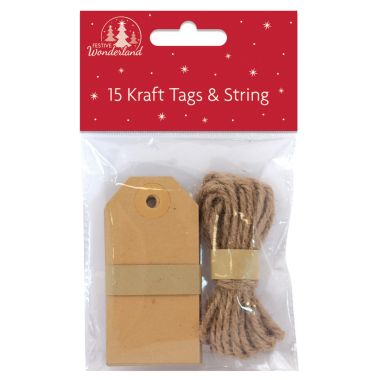 Festive Kraft Tags & String – Pack of 15