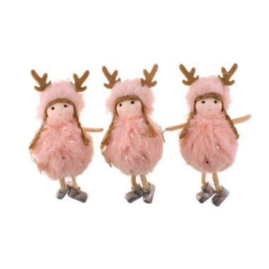 Pink Faux Fur Girl With Antlers Bauble - 15cm 