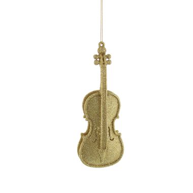 Gold Glittered Violin Decoration - 16cm