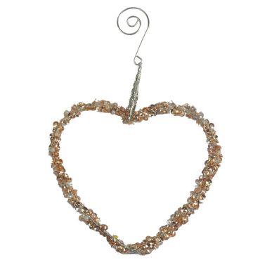 Champagne Beaded Hanging Heart Decoration - 12cm