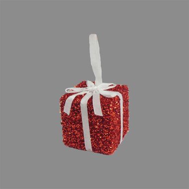 Red Tinsel Gift Bauble - 8cm