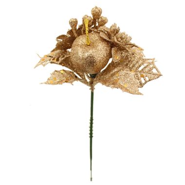 Gold Glittered Poinsettia Pick - 20cm