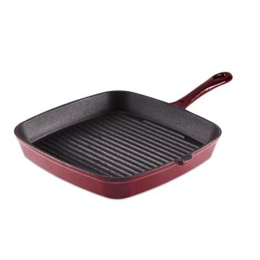 Barbary & Oak Cast Iron Grill Pan, 23cm – Red