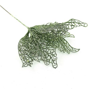 Green Filigree Poinsettia Pick - 25cm