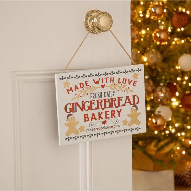 Gingerbread Bakery Sign Hanging Decoration - 25cm