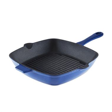 Barbary & Oak Cast Iron Grill Pan, 26cm – Blue