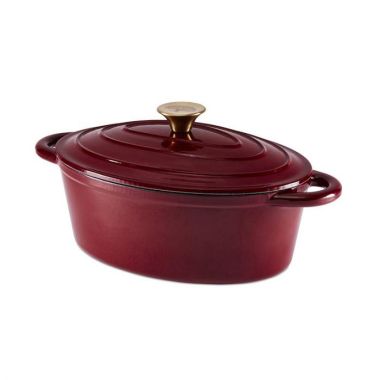 Barbary & Oak Oval Cast Iron Casserole Dish, 29cm – Red