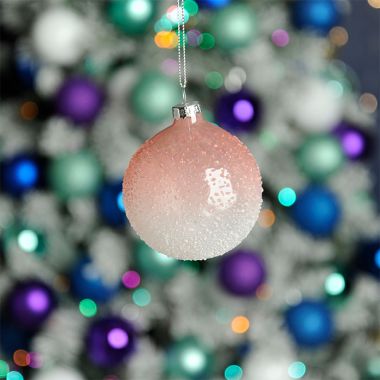 Festive Glass Bauble, 8cm – Pink & White Ombre 