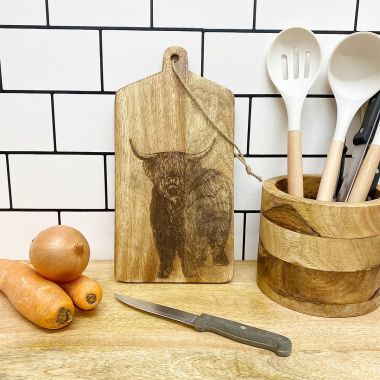 Wooden Highland Cow Cheese Board - 30cm