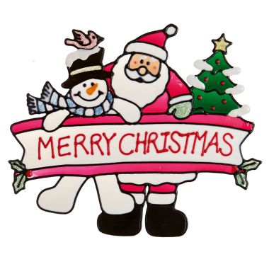 Merry Christmas Window Sticker - Santa and Snowman