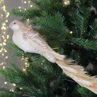 Sparkling Rose Clip On Feather Bird Decoration - 39cm