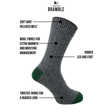 Bramble Men's Grey Mix Wool Blend Socks - Pack of 3