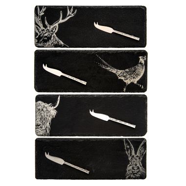 Country Animals Mini Slate Cheese Board & Knife Sets - Set of 4