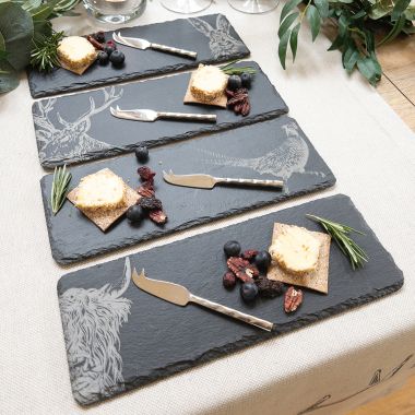 Country Animals Mini Slate Cheese Board & Knife Sets - Set of 4