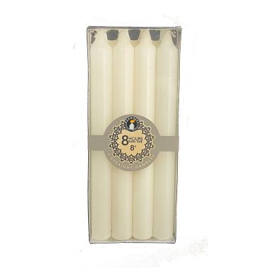 4 White Straight Candles - 8"