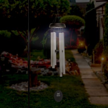 LED Solar Light Wind Chime with Black Accents - Silver, 101cm