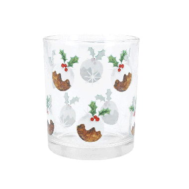 Glass Christmas Pudding Tealight Holder - Mini