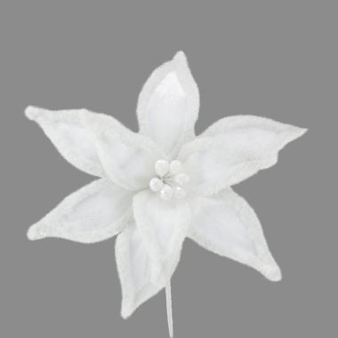 White Fur Edge Poinsettia Stem - 67cm