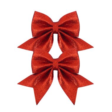 2 Red Luxury Glitter Bows - 13cm 