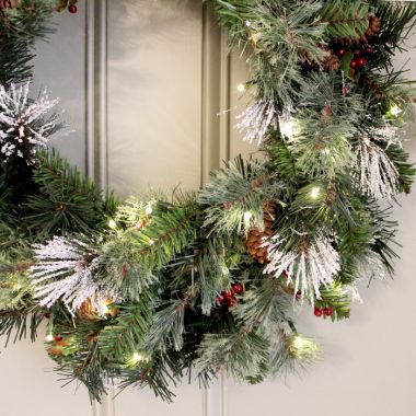 National Tree Pre-Lit Wintry Pine Christmas Wreath - 60cm 