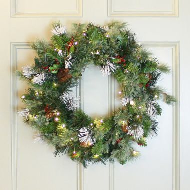 National Tree Pre-Lit Wintry Pine Christmas Wreath - 60cm 