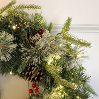 National Tree 60cm Colonial Pine 'Feel Real' Pre-Lit Wreath