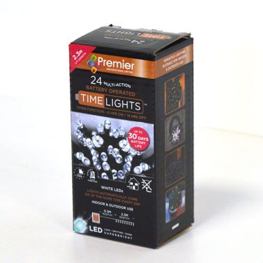 Premier 24 Multi-Action String LED Battery Lights, White – 2.3m
