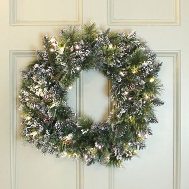 National Tree Pre- Lit Glittery Bristle Christmas Wreath - 60cm