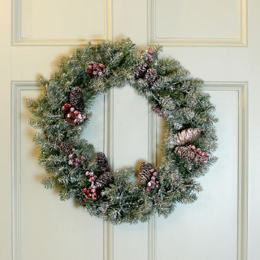 National Tree Pre-Lit Dunhill Fir Snow and Berries Christmas Wreath - 60cm